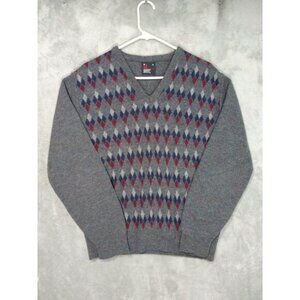 Vintage Robert Bruce Sweater Mens Medium Gray Argyle V Neck Pullover Made in USA
